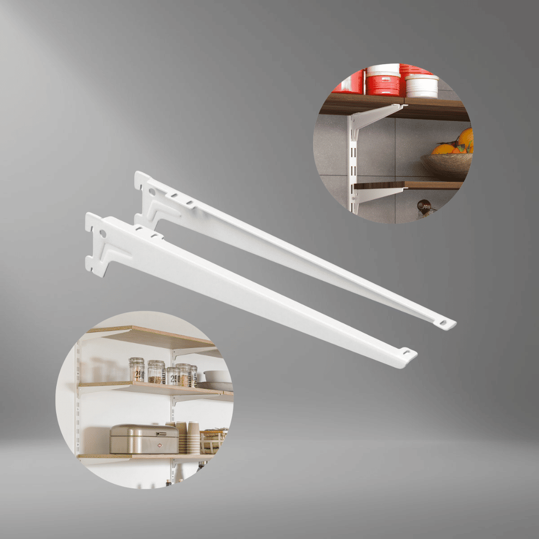 Kit 4 Trilhos Cremalheira 200cm com 20 Suportes com Aba e Parafusos e Buchas para Prateleira
