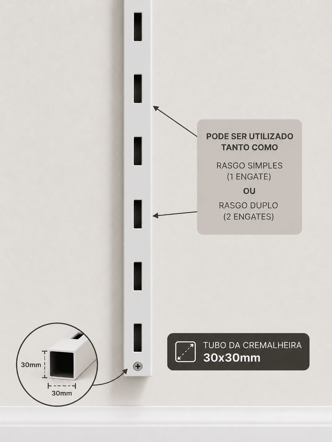 Cremalheira tubo 30x30mm Cremalheira tubo 30x30mm