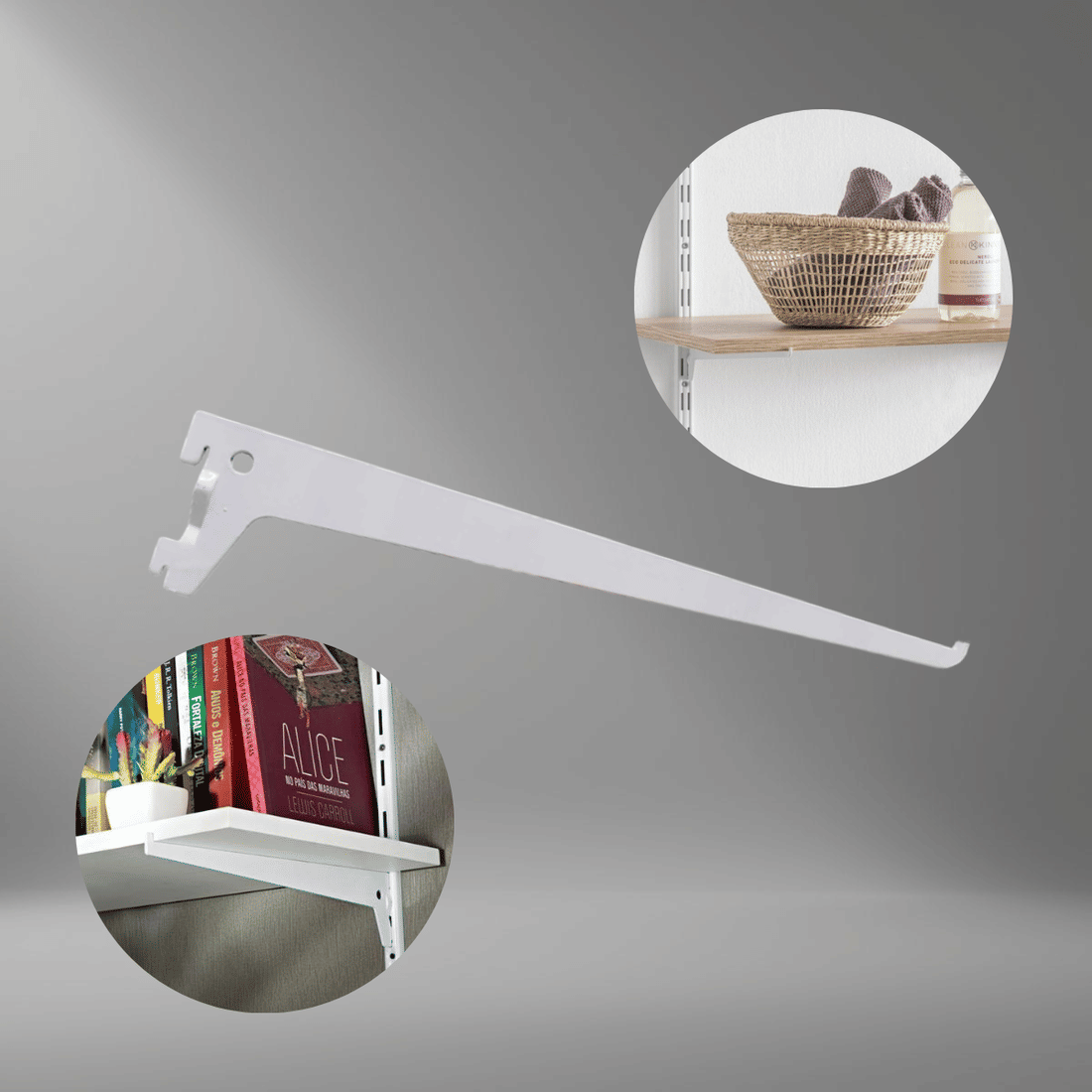 Kit 6 Trilhos Simples 200cm com 30 Suportes Simples e Parafusos e Buchas para Prateleira Kit 6 Trilhos Simples 200cm com 30 Suportes Simples e Parafusos e Buchas para Prateleira