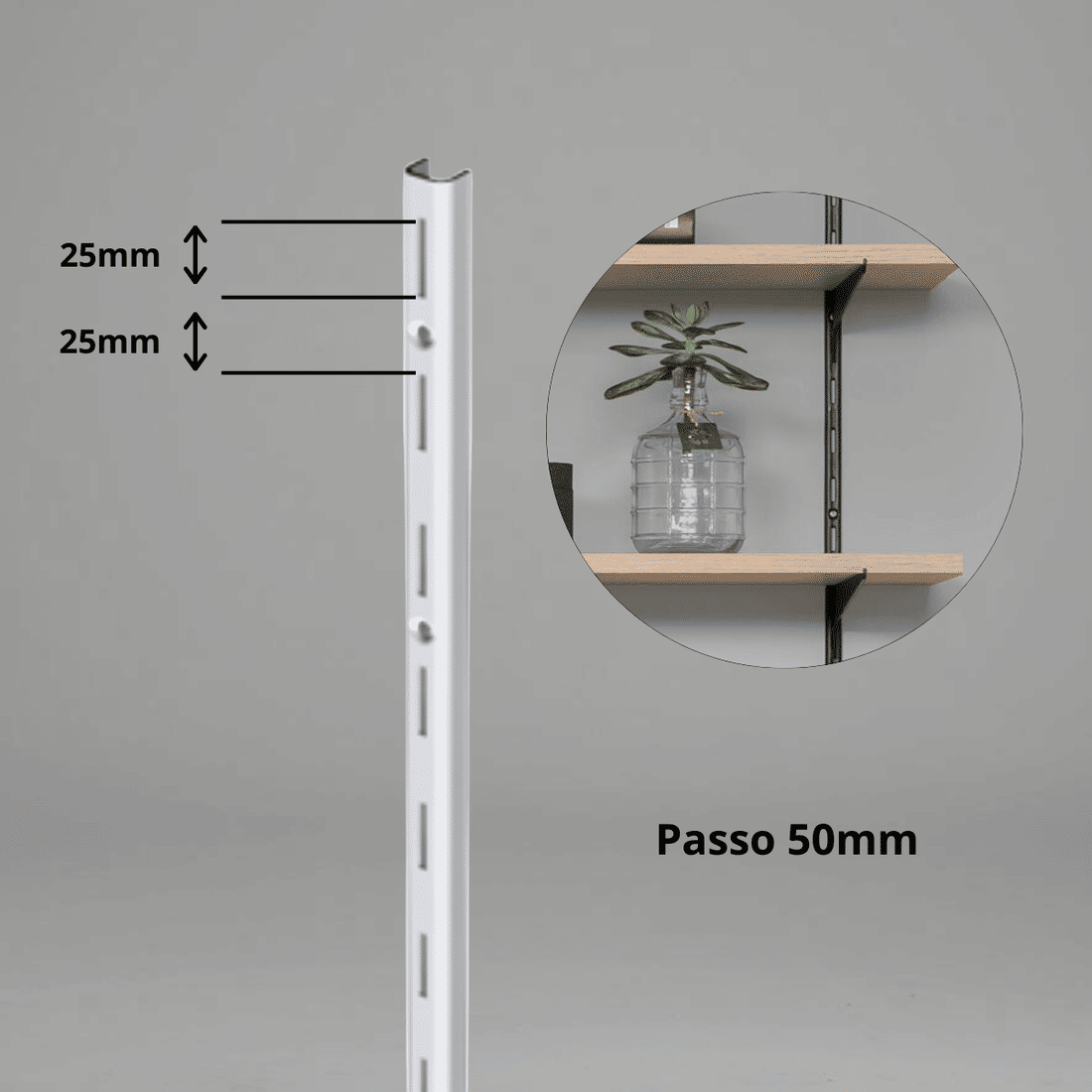 Kit 6 Trilhos Simples 200cm com 30 Suportes Simples e Parafusos e Buchas para Prateleira Kit 6 Trilhos Simples 200cm com 30 Suportes Simples e Parafusos e Buchas para Prateleira