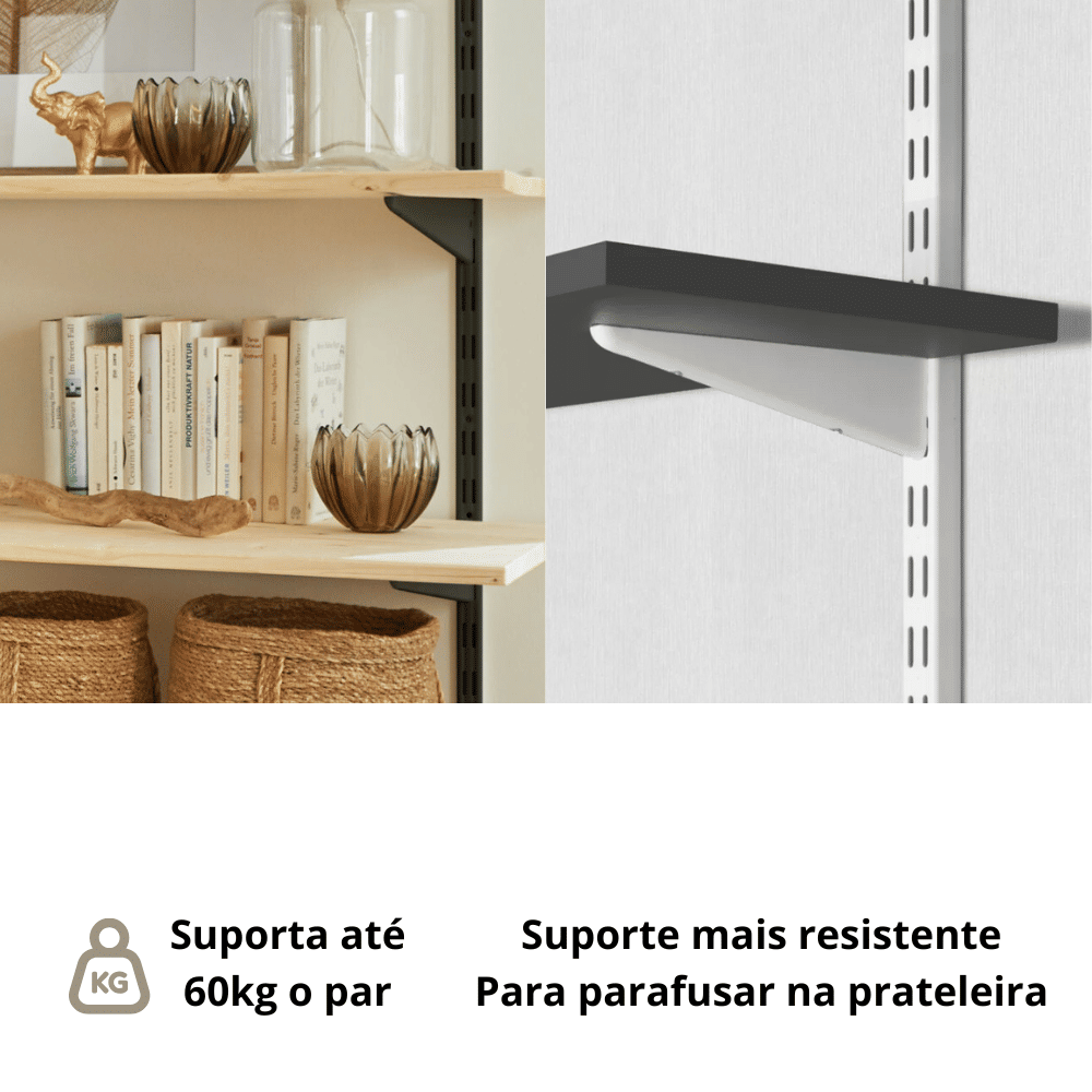 suporte duplo prateleira trilho cremalheira mao francesa Suporte Duplo de Prateleira para Cremalheira