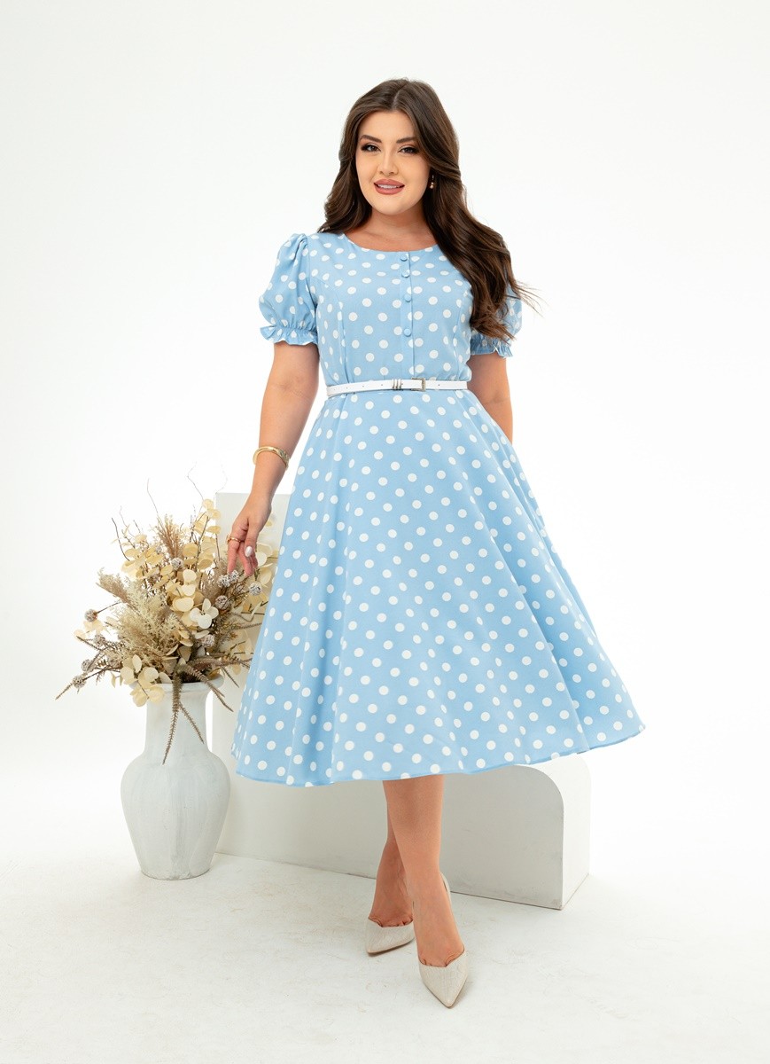 Vestido Evasê Poá Com Cinto 0418 Vestido Evasê Poá Com Cinto 0418