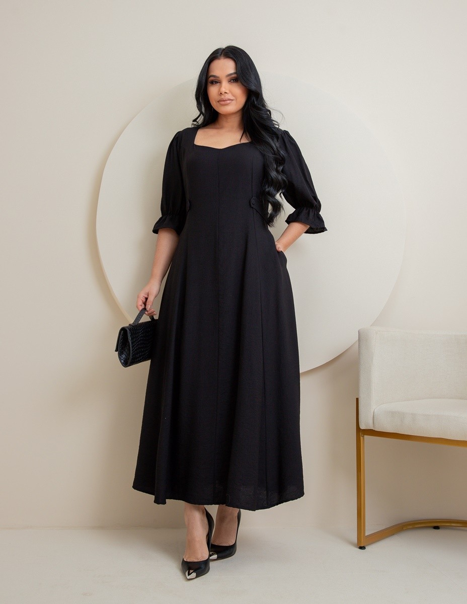 Vestido Midi Liso Soltinho Manga Princesa 9028 Vestido Midi Liso Soltinho Manga Princesa 9028