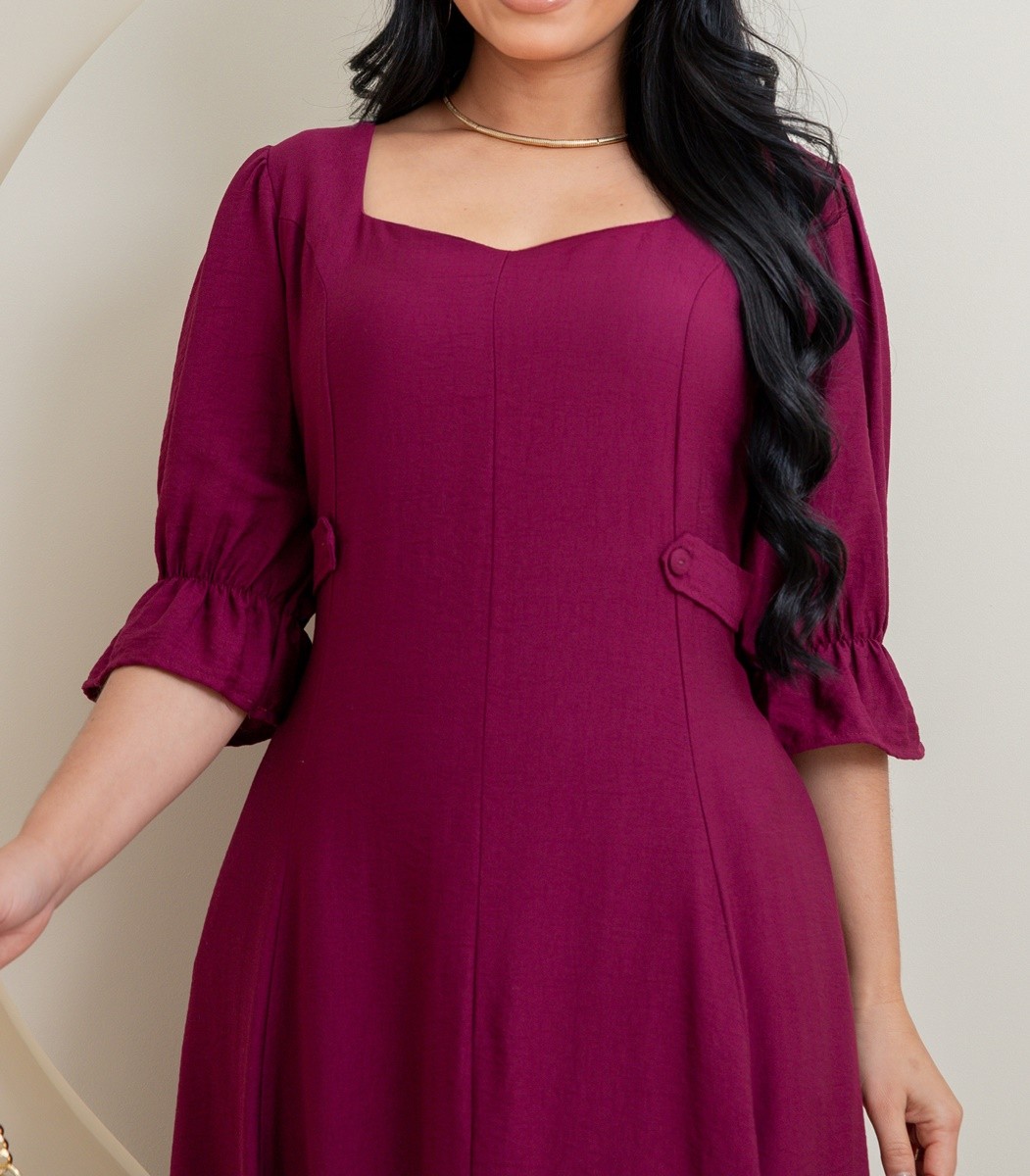 Vestido Midi Liso Soltinho Manga Princesa 9028 Vestido Midi Liso Soltinho Manga Princesa 9028