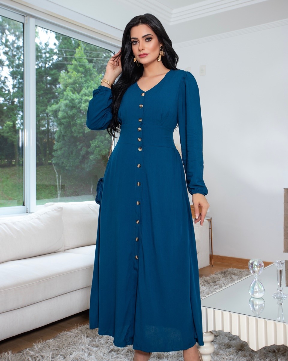 Vestido Longo Com Manga Longa e Botões 2362 Vestido Longo Com Manga Longa e Botões 2362