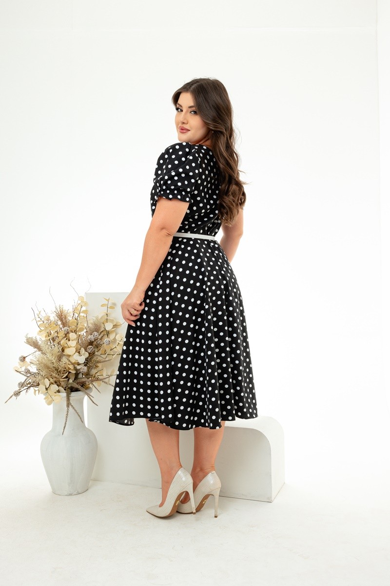 Vestido Evasê Poá Com Cinto 0418 Vestido Evasê Poá Com Cinto 0418