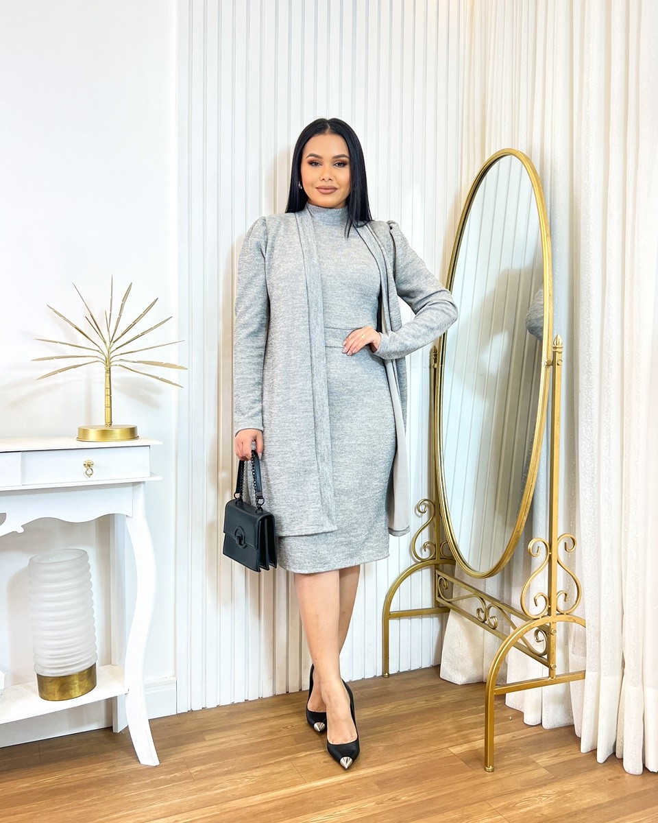 Vestido Tubinho Em Lãzinha Com Cardigan 5428 Vestido Tubinho Em Lãzinha Com Cardigan 5428