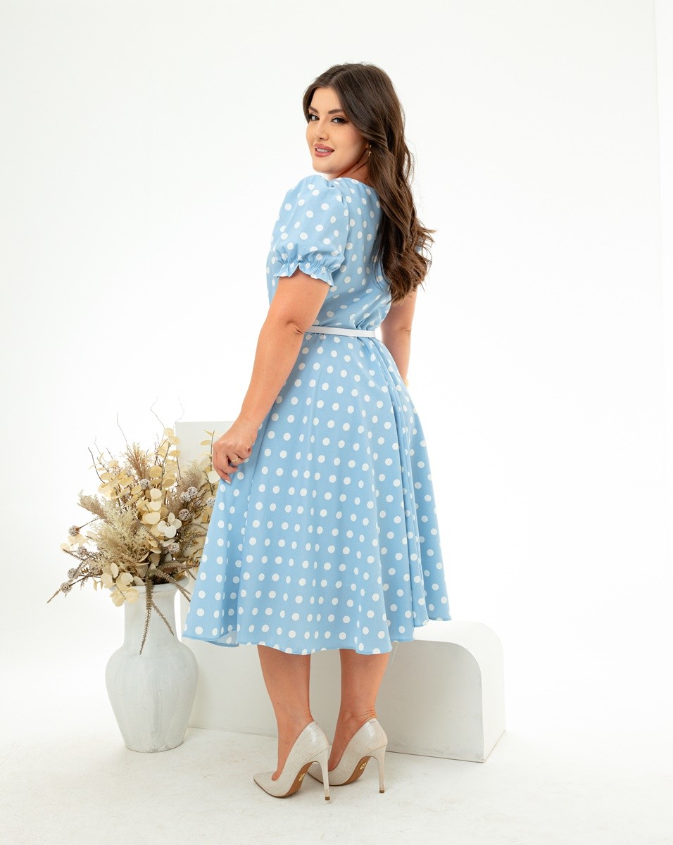 Vestido Evasê Poá Com Cinto 0418 Vestido Evasê Poá Com Cinto 0418