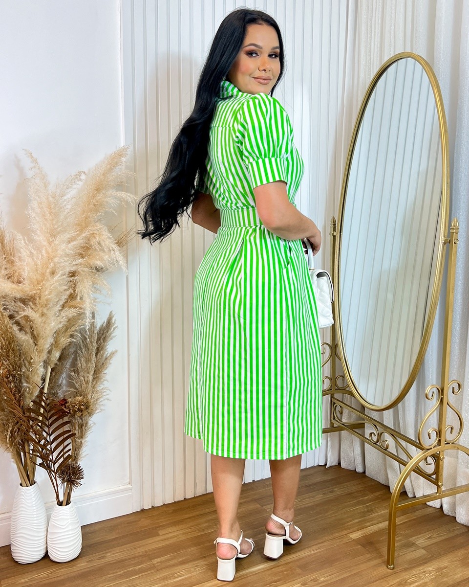 Vestido Chemise Listrado Com Cinto 0495 Vestido Chemise Listrado Com Cinto 0495
