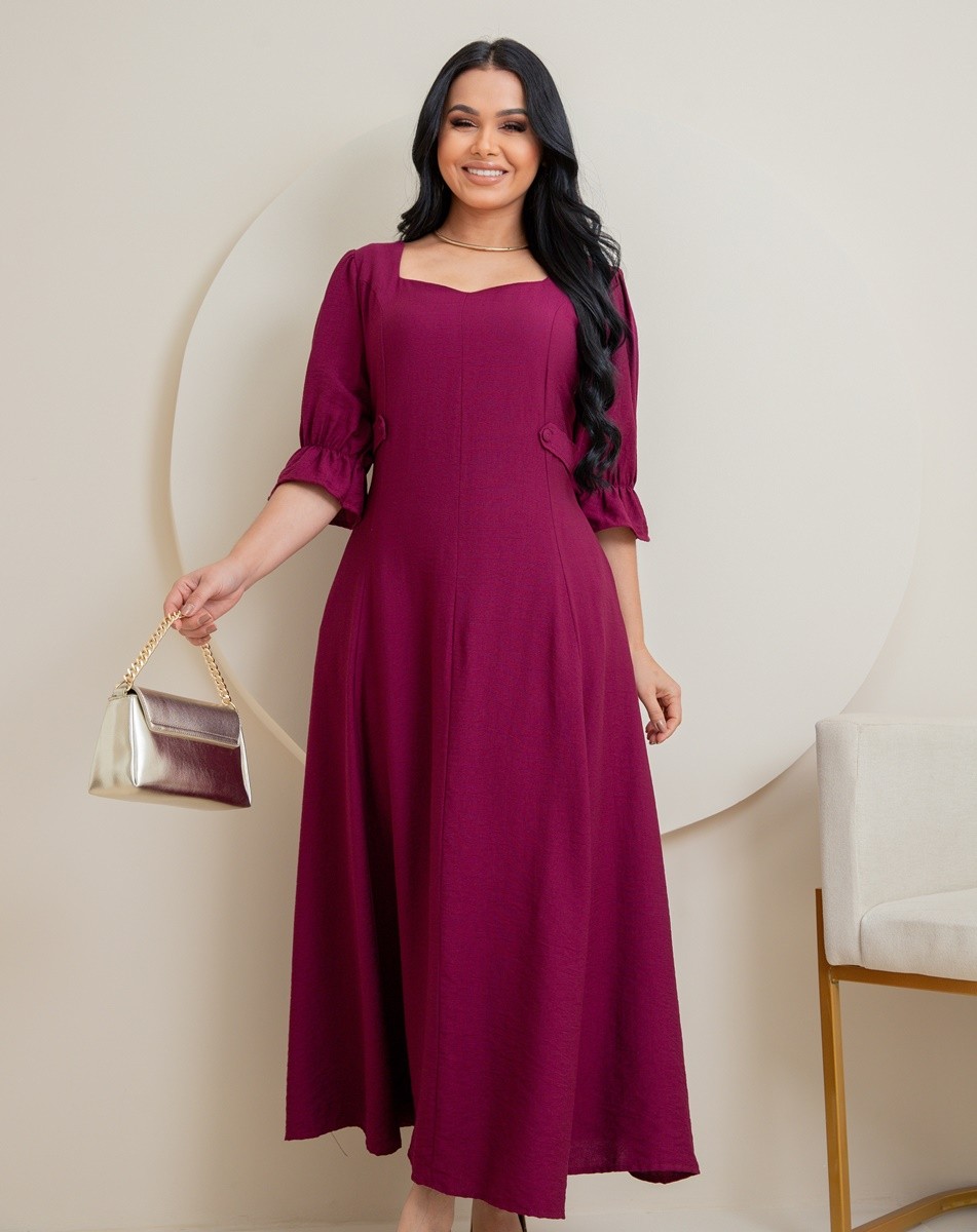 Vestido Midi Liso Soltinho Manga Princesa 9028 Vestido Midi Liso Soltinho Manga Princesa 9028
