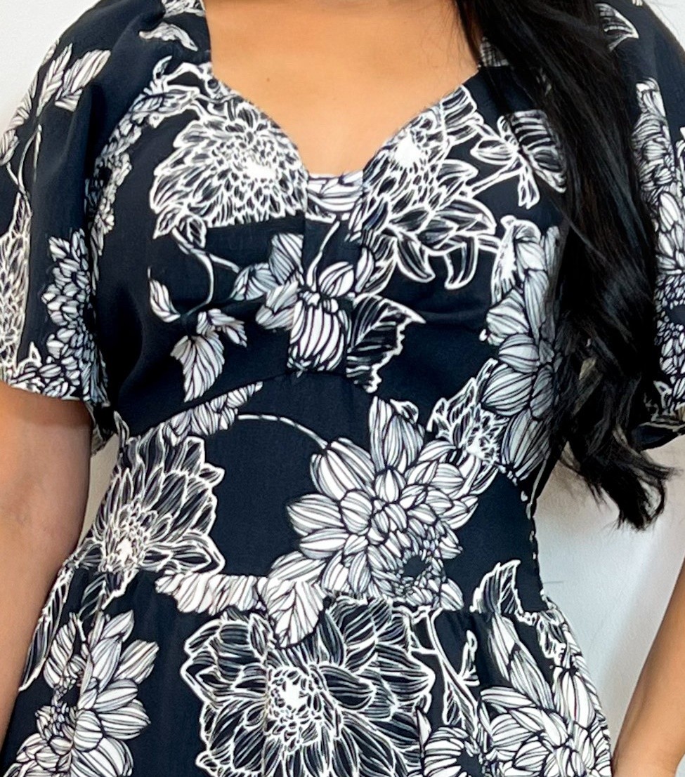 Vestido Midi Estampado Decote Laço 3042 Vestido Midi Estampado Decote Laço 3042