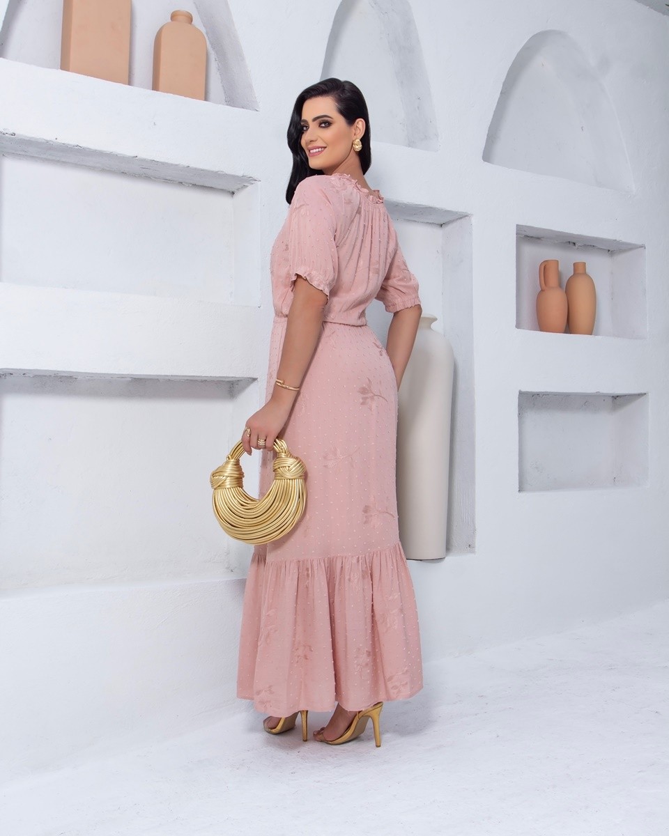 Vestido Longo Viscolinho Bordado 9099 Vestido Longo Viscolinho Bordado 9099