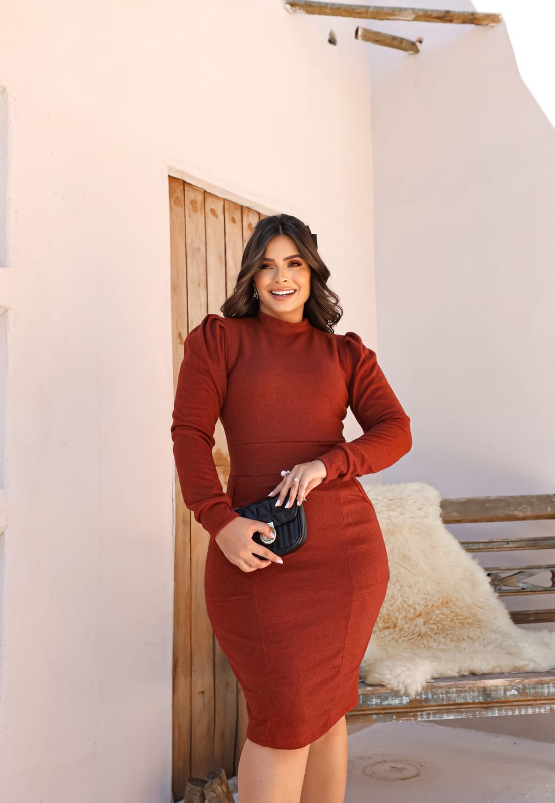 Vestido Tubinho Lãzinha Manga Longa 0122 Vestido Tubinho Lãzinha Manga Longa 0122