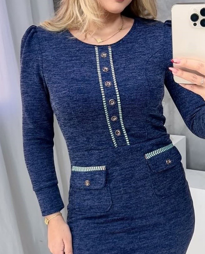 Vestido Lãzinha Mescla Manga Longa 0126 Vestido Lãzinha Mescla Manga Longa 0126