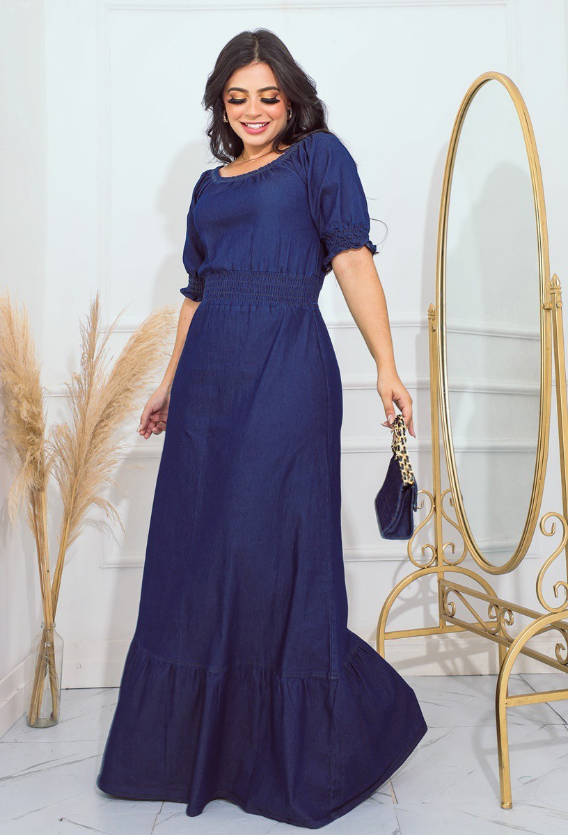 Vestido Longo Jeans Com Elastano 1125 Vestido Longo Jeans Com Elastano 1125