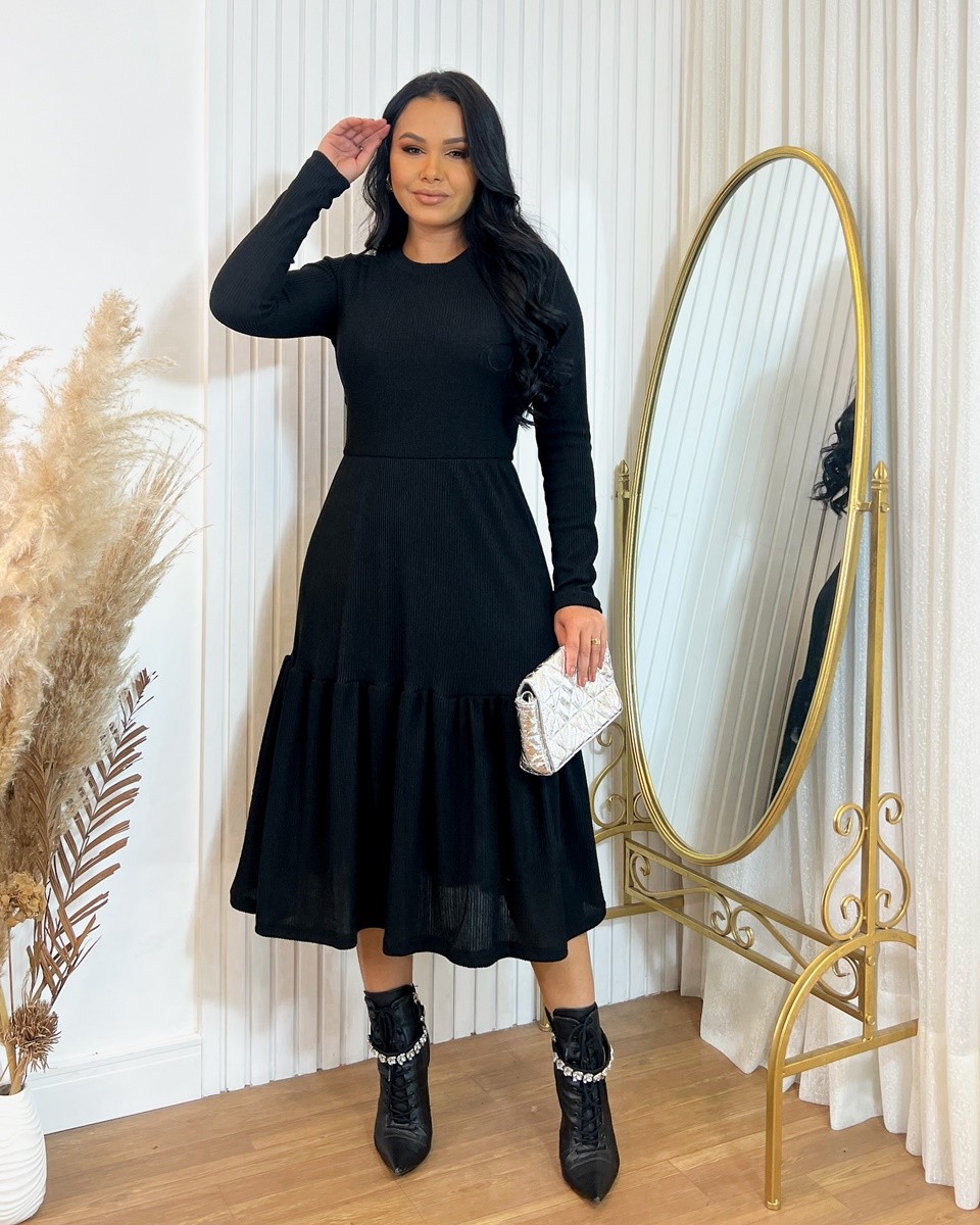 Vestido Midi Lãzinha Manga Longa 0124 Vestido Midi Lãzinha Manga Longa 0124