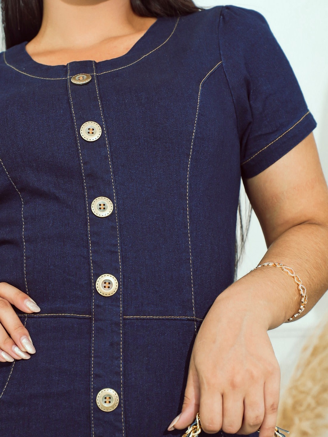 Vestido Jeans Com Elastano e Botões 1180 Vestido Jeans Com Elastano e Botões 1180
