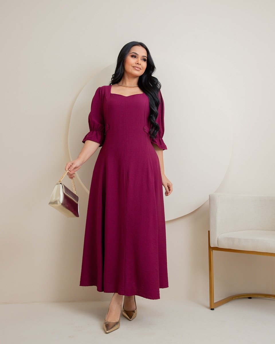 Vestido Midi Liso Soltinho Manga Princesa 9028 Vestido Midi Liso Soltinho Manga Princesa 9028