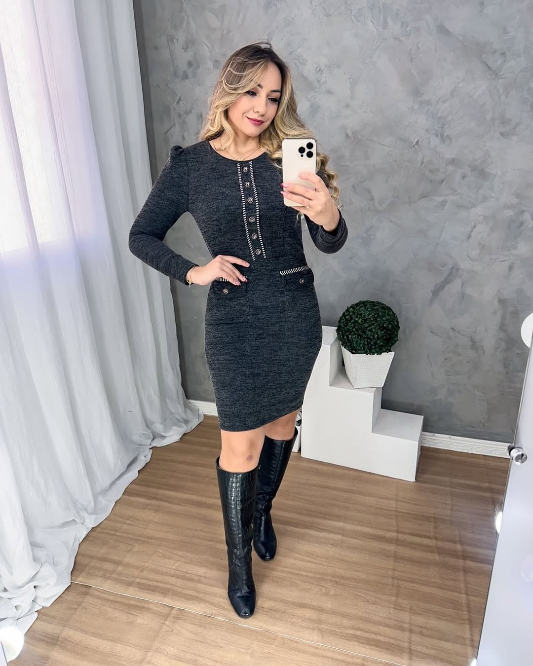 Vestido Lãzinha Mescla Manga Longa 0126 Vestido Lãzinha Mescla Manga Longa 0126