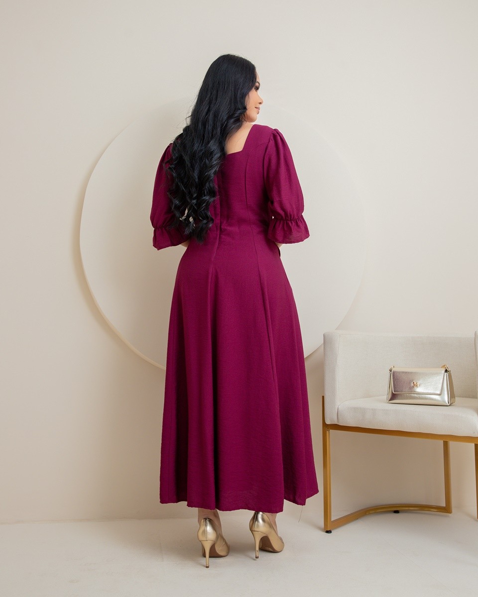 Vestido Midi Liso Soltinho Manga Princesa 9028 Vestido Midi Liso Soltinho Manga Princesa 9028