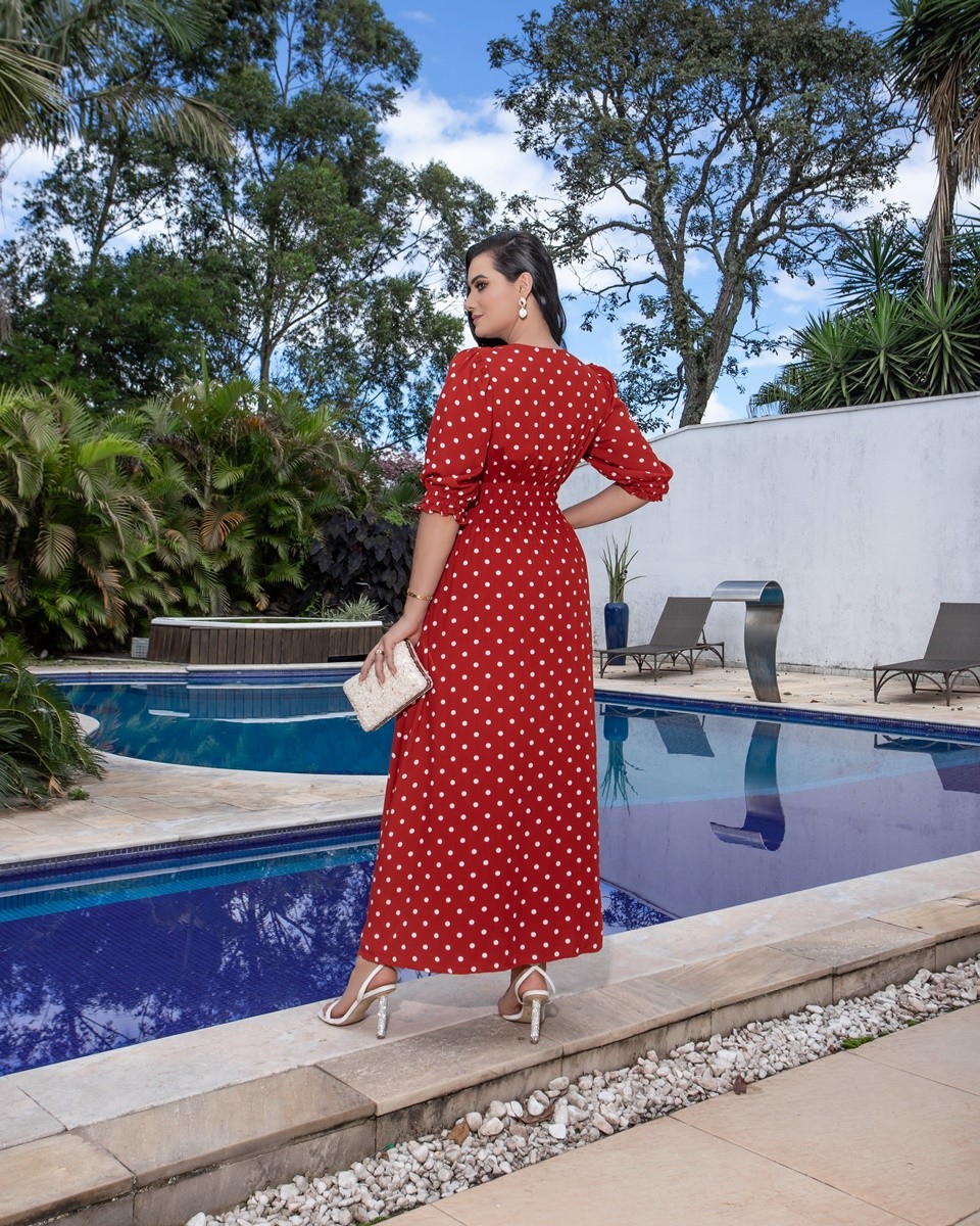 Vestido Longo Com Manga 3/4 Poá 2367 Vestido Longo Com Manga 3/4 Poá 2367