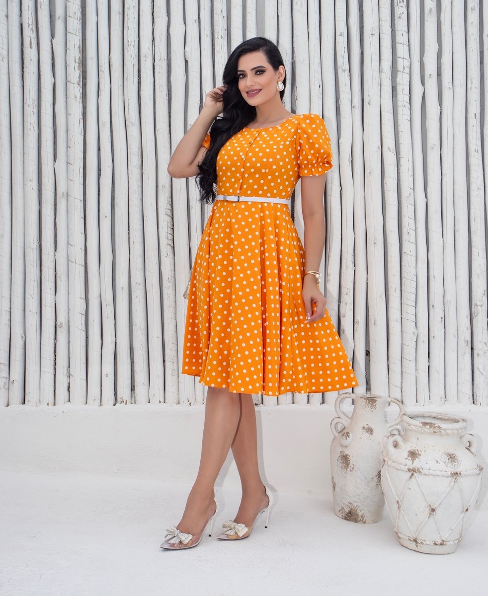 Vestido Evasê Poá Com Cinto 0418 Vestido Evasê Poá Com Cinto 0418