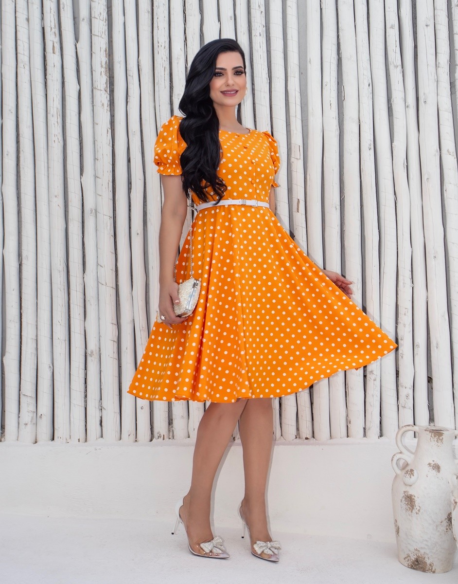 Vestido Evasê Poá Com Cinto 0418 Vestido Evasê Poá Com Cinto 0418