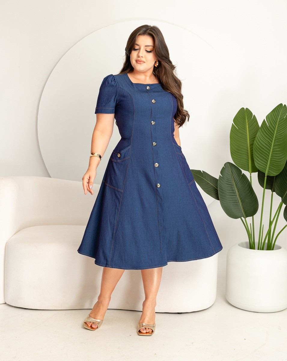 Vestido Chambray Com Botões Vestido Chambray Com Botões
