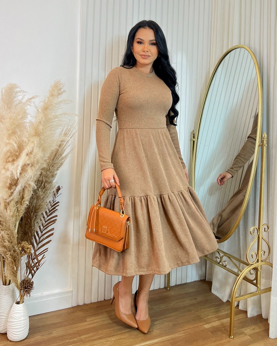 Vestido Midi Lãzinha Manga Longa 0124 Vestido Midi Lãzinha Manga Longa 0124