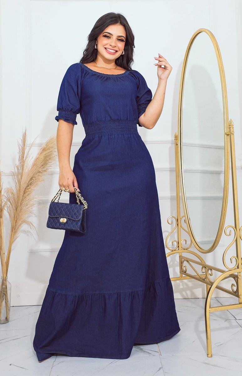 Vestido Longo Jeans Com Elastano 1125 Vestido Longo Jeans Com Elastano 1125