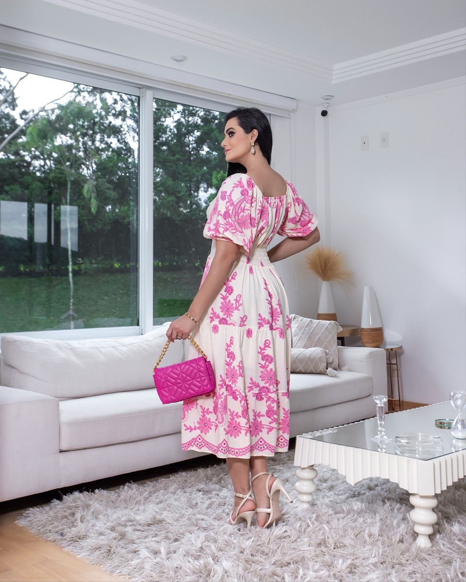 Vestido Midi Estampado Beleza Tropical 3040 Vestido Midi Estampado Beleza Tropical 3040