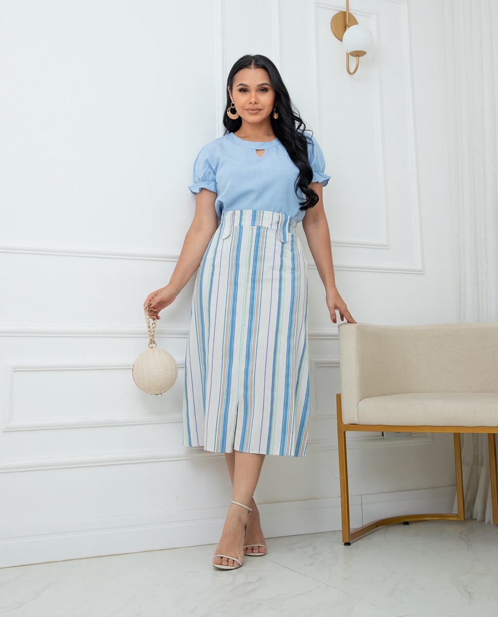 Conjunto Saia Midi Listrada e Blusa Conjunto Saia Midi Listrada e Blusa