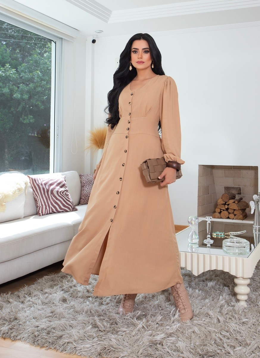 Vestido Longo Com Manga Longa e Botões 2362 Vestido Longo Com Manga Longa e Botões 2362