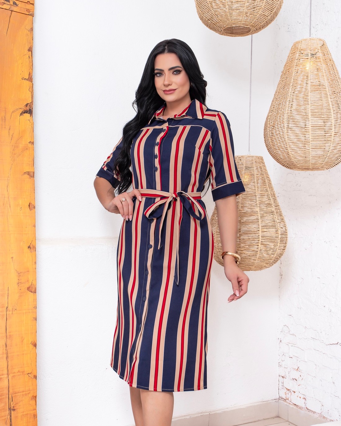 Vestido Chemise Listrada Vestido Chemise Listrada