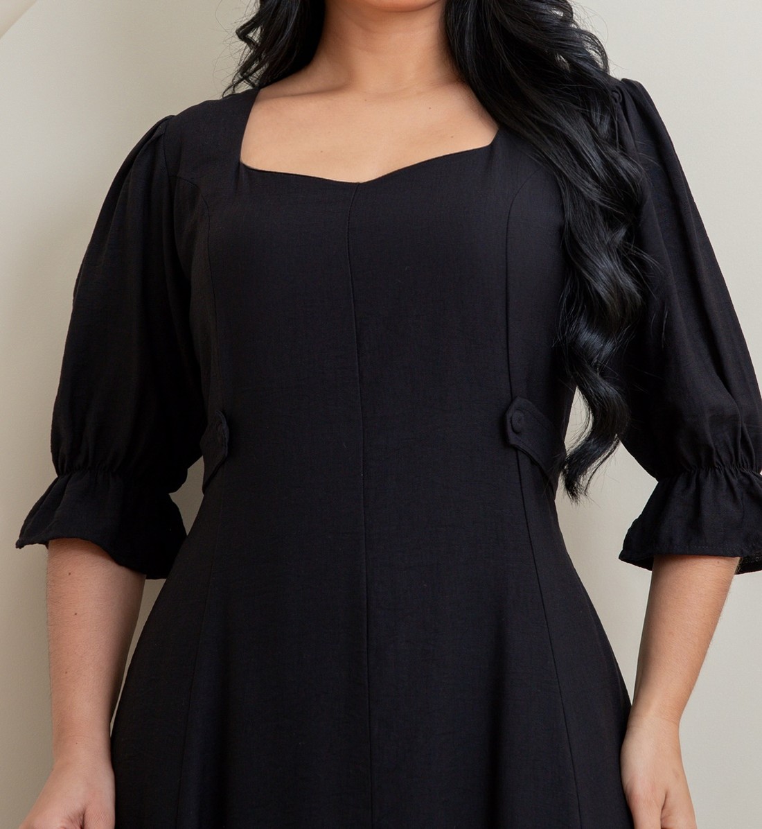 Vestido Midi Liso Soltinho Manga Princesa 9028 Vestido Midi Liso Soltinho Manga Princesa 9028