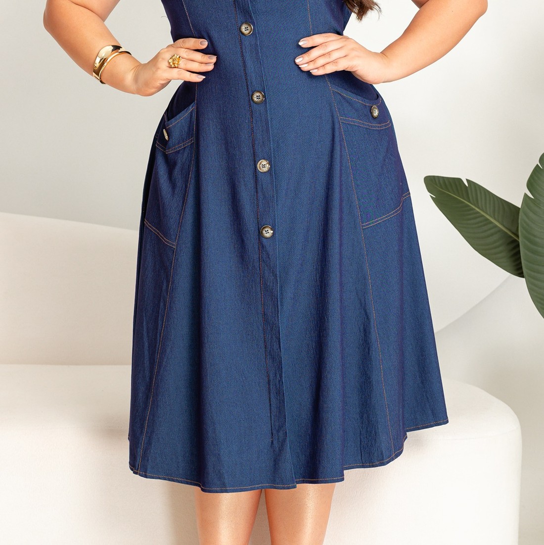 Vestido Chambray Com Botões Vestido Chambray Com Botões