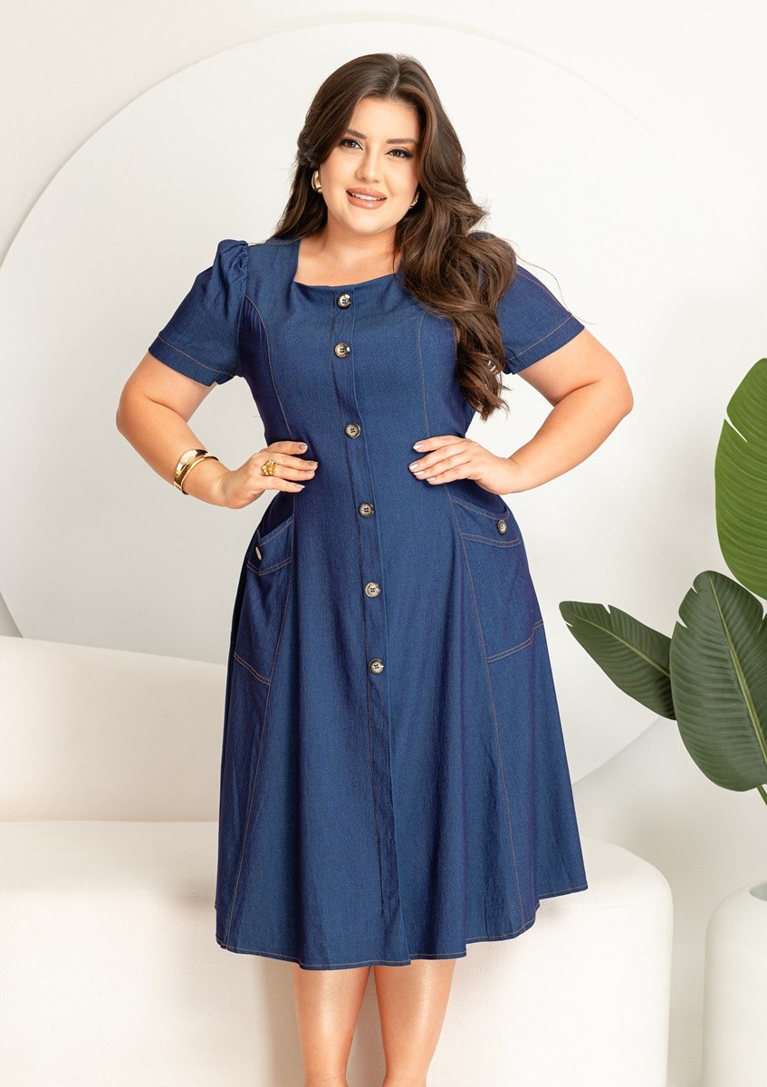 Vestido Chambray Com Botões Vestido Chambray Com Botões