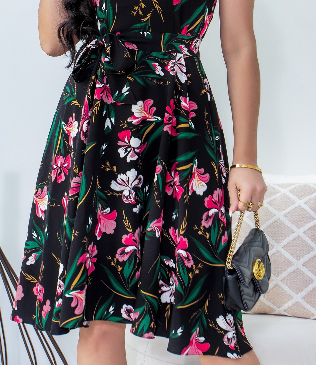 Vestido Estampado Evasê Manga Curta 3005 Vestido Estampado Evasê Manga Curta 3005