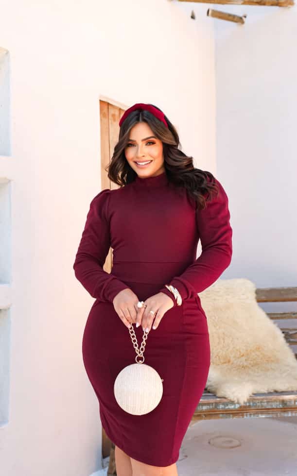 Vestido Tubinho Lãzinha Manga Longa 0122 Vestido Tubinho Lãzinha Manga Longa 0122