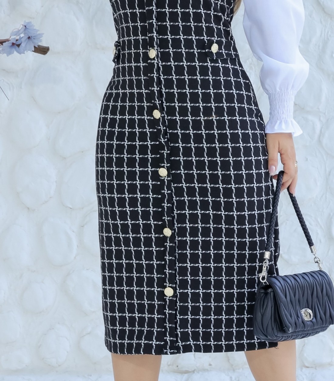 Vestido Midi Tubinho Manga Longa Quadriculado 8324 Vestido Midi Tubinho Manga Longa Quadriculado 8324