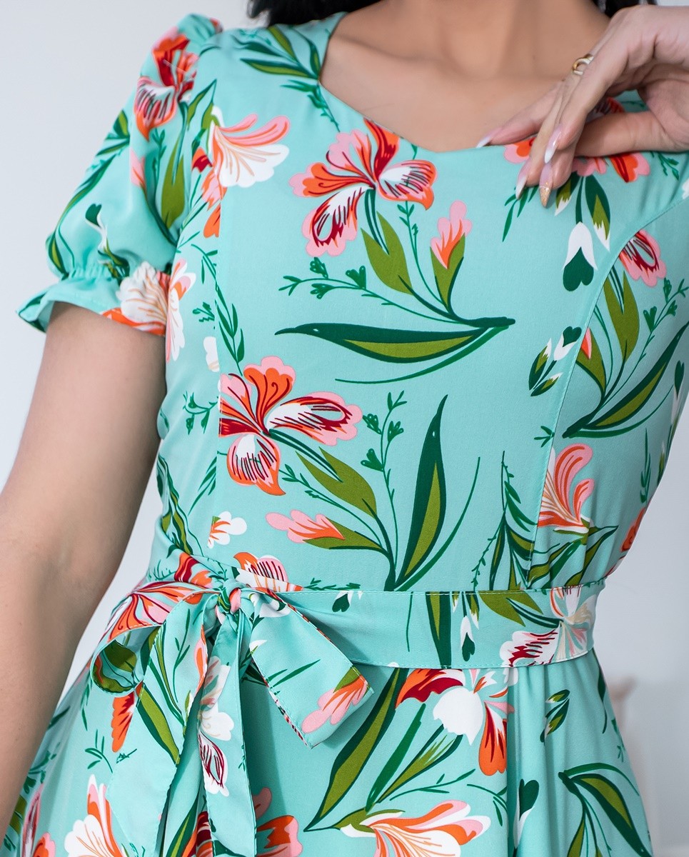 Vestido Estampado Evasê Manga Curta 3005 Vestido Estampado Evasê Manga Curta 3005