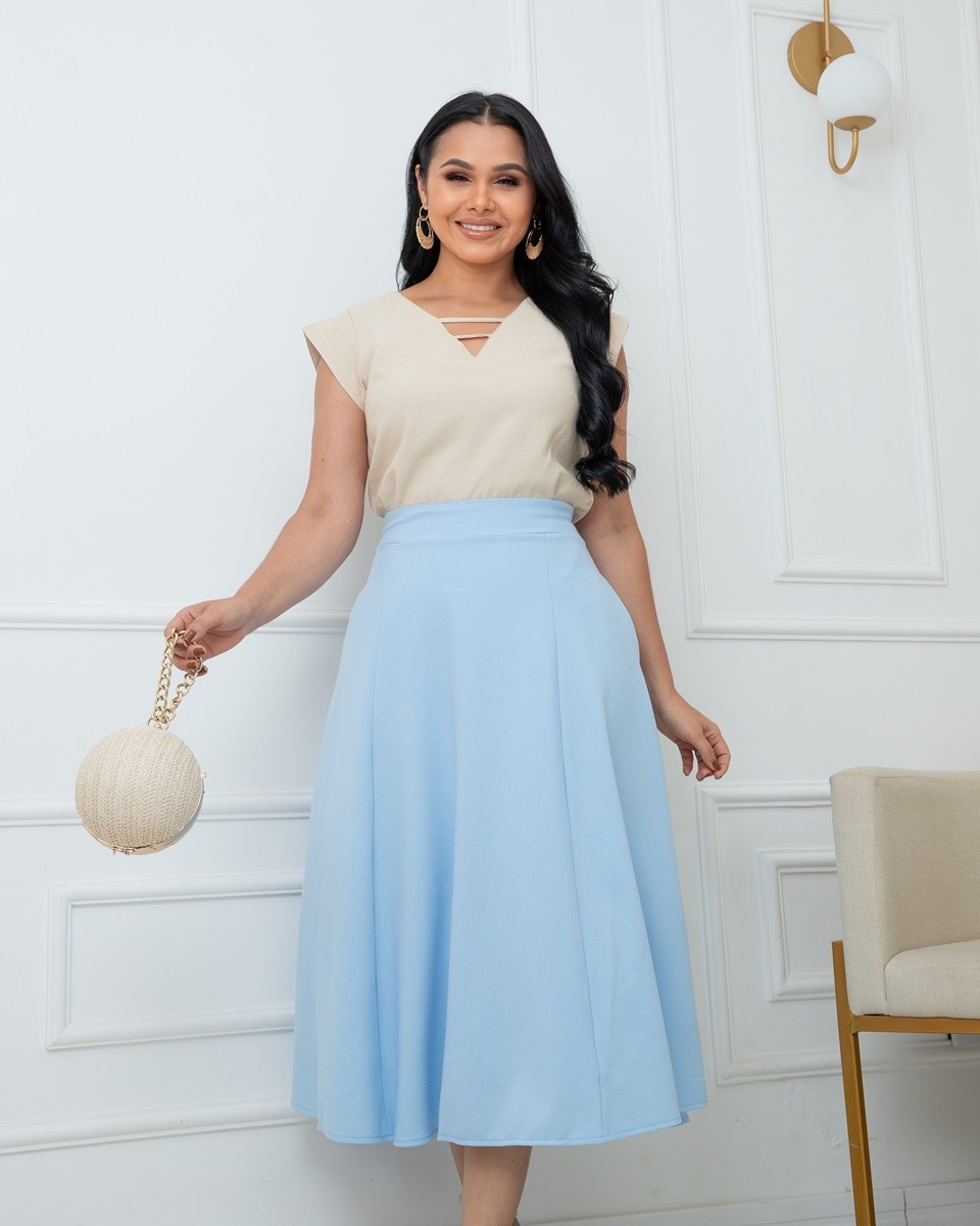 Saia Midi Crepe Alfaiataria Saia Midi Crepe Alfaiataria