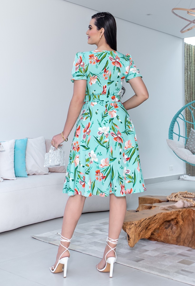 Vestido Estampado Evasê Manga Curta 3005 Vestido Estampado Evasê Manga Curta 3005