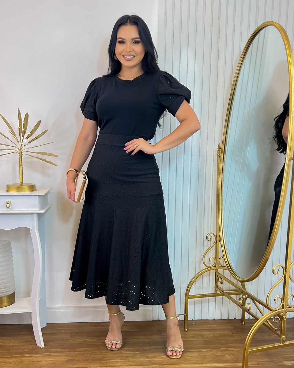 Conjunto Saia Midi e Blusa Malha Lese Conjunto Saia Midi e Blusa Malha Lese