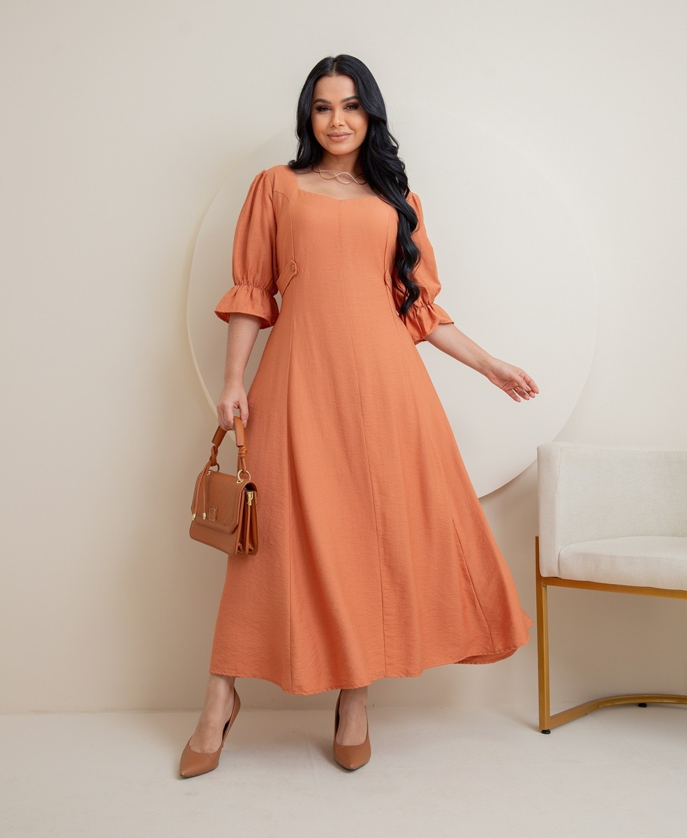 Vestido Midi Liso Soltinho Manga Princesa 9028 Vestido Midi Liso Soltinho Manga Princesa 9028