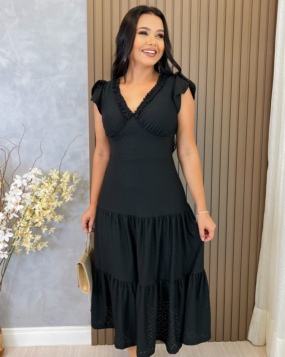 Vestido Malha de Lese Com Franzido Na Gola 3022 Vestido Malha de Lese Com Franzido Na Gola 3022