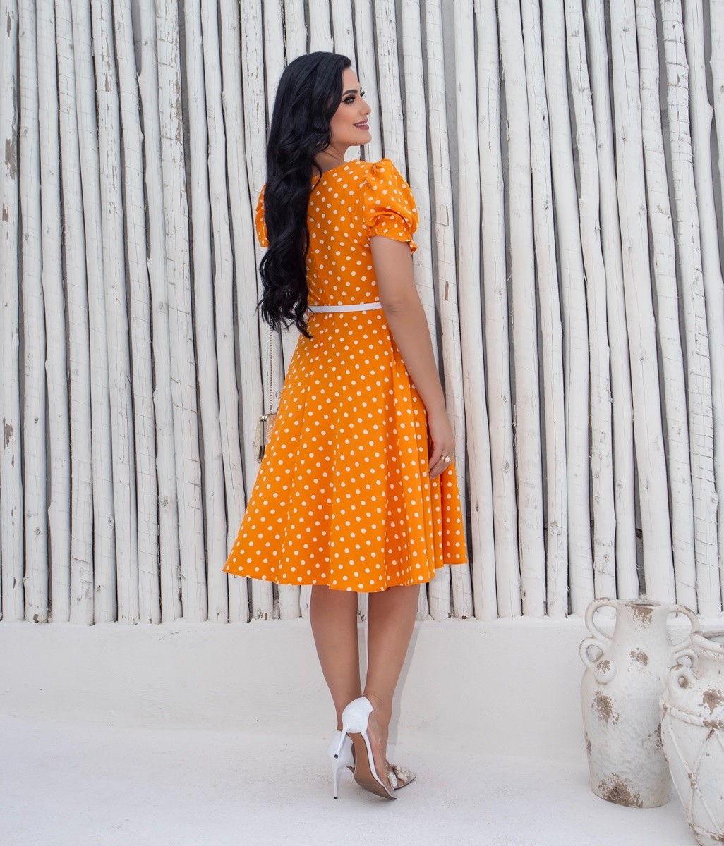Vestido Evasê Poá Com Cinto 0418 Vestido Evasê Poá Com Cinto 0418