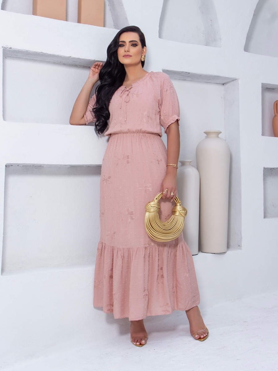 Vestido Longo Viscolinho Bordado 9099 Vestido Longo Viscolinho Bordado 9099