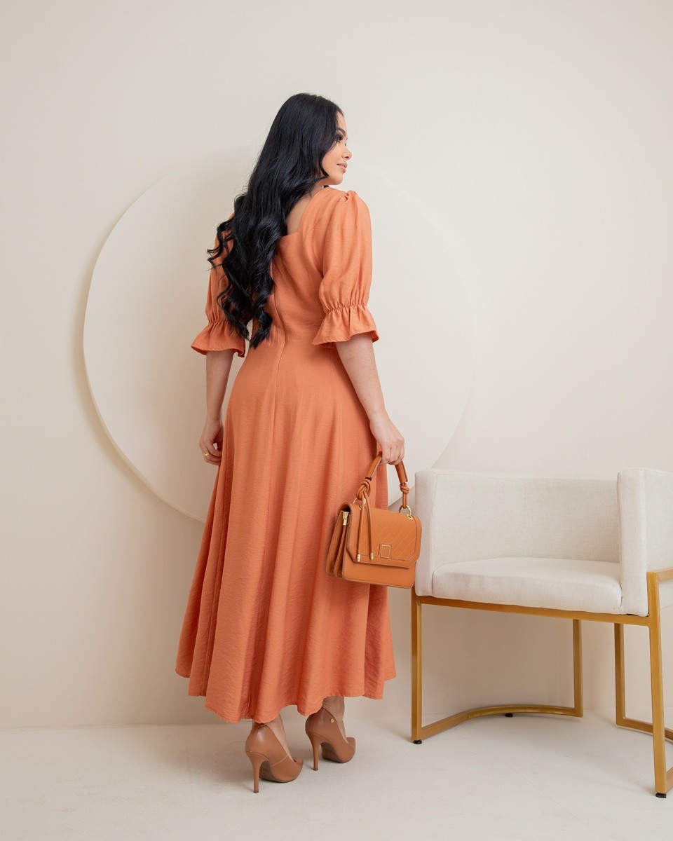 Vestido Midi Liso Soltinho Manga Princesa 9028 Vestido Midi Liso Soltinho Manga Princesa 9028