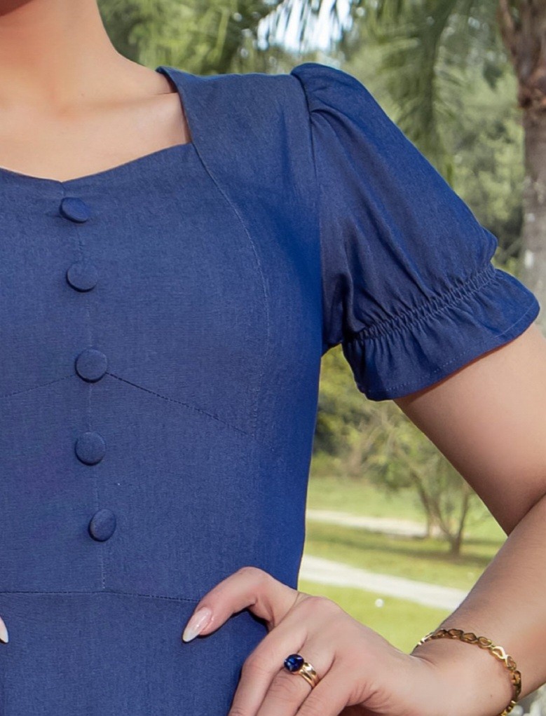 Vestido Midi Manga Curta Chambray 1903 Vestido Midi Manga Curta Chambray 1903